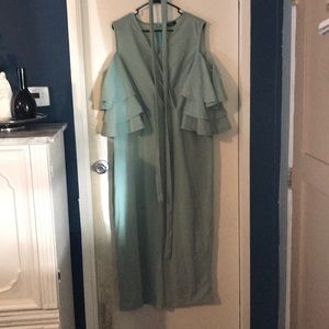 Blue Green Shoulder Free Dress